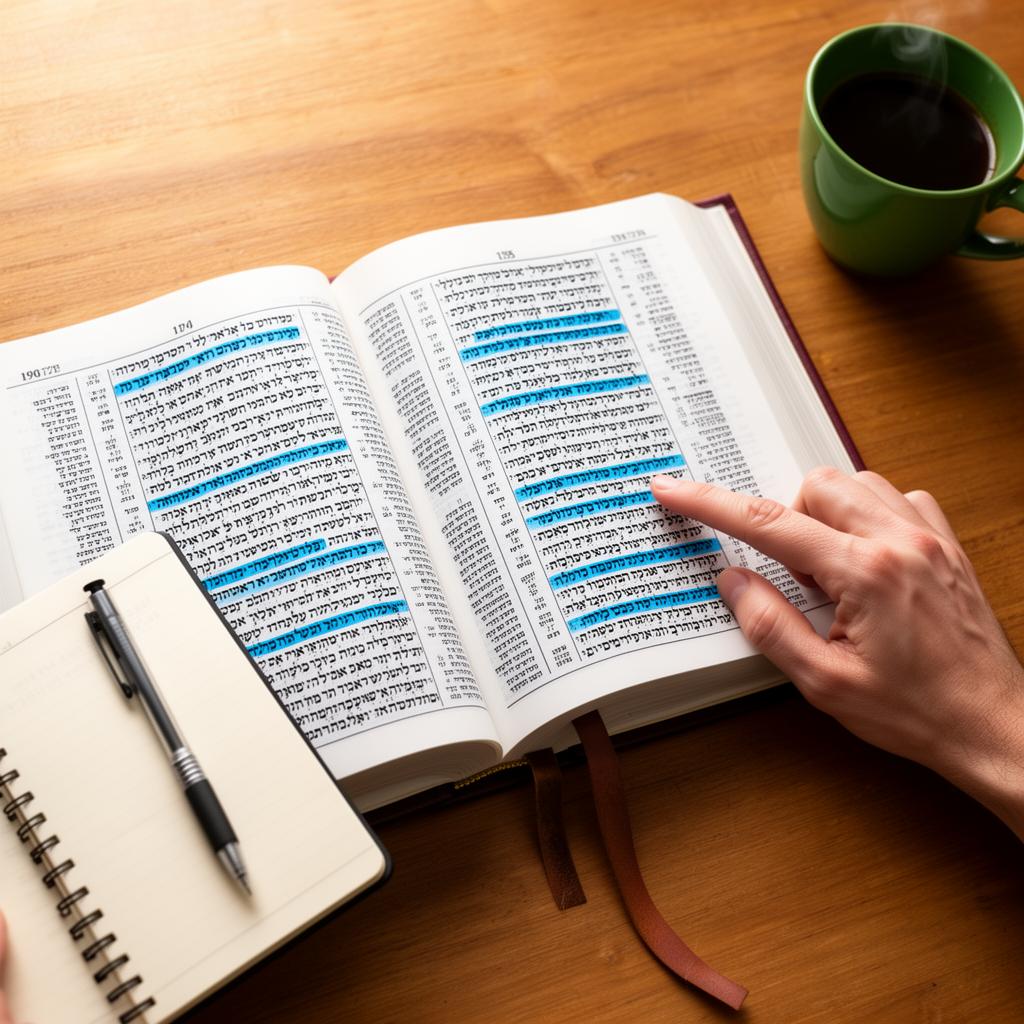 Student studying Chumash with notebook